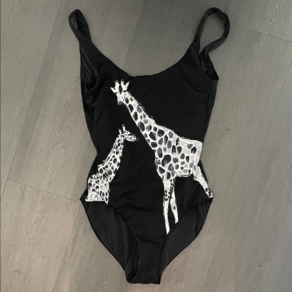 Onia Giraffe Print Black One Piece Bathing Suit
